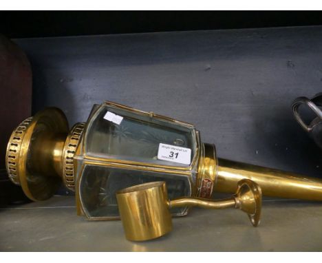 Lime House Lamp Co, a brass framed carriage lamp with wall bracket.