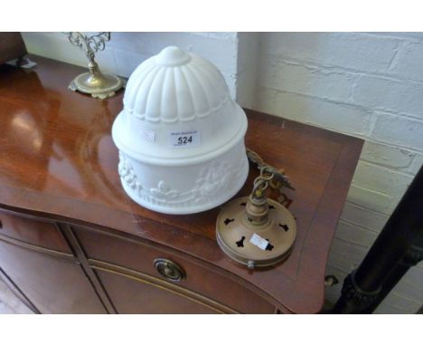A brass light fitting with decorative white shade (sold electrically untested) 