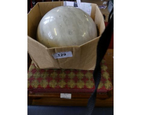 A Victorian tapestry covered foot stool and a large polished marble ball (2)