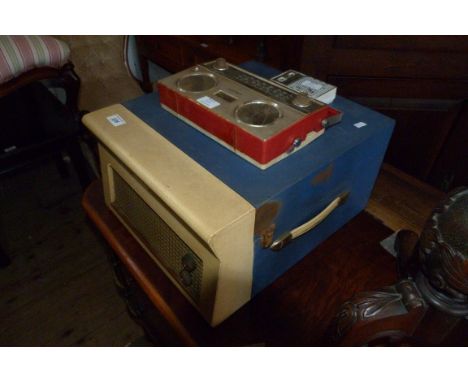 A Vintage Dansette record player, together with a Sharp radio and a Monotone Six Solid State speaker (sold electrically untes