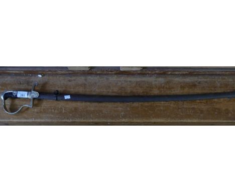 A 20th Century officer's sword with swastika decoration   CONDITION REPORT:  Scabbard is worn and may be older than the sword