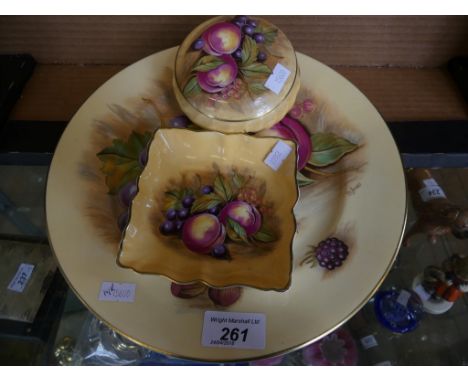 A collection of Aynsley Orchard Gold china wares comprising a circular plate, square trinket box and a covered trinket box (3