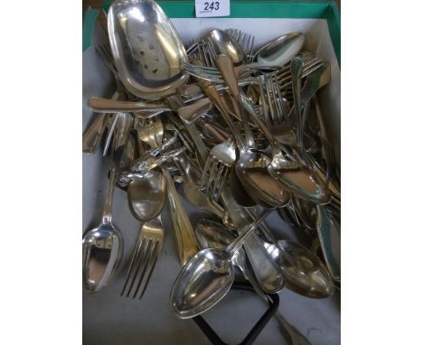 A collection of silver-plated flatware, predominantly Danish, to include; table forks, dessert fork, tablespoons, dessert spo