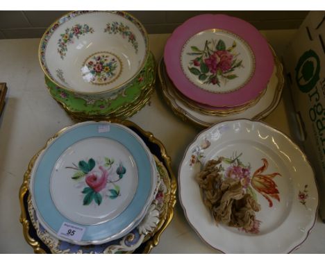 A mixed lot of various floral decorated ceramics to include Spode plates, 19th Century desert wares and others (qty)