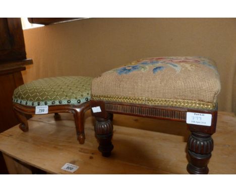 Two small Victorian footstools one with floral tapestry top  