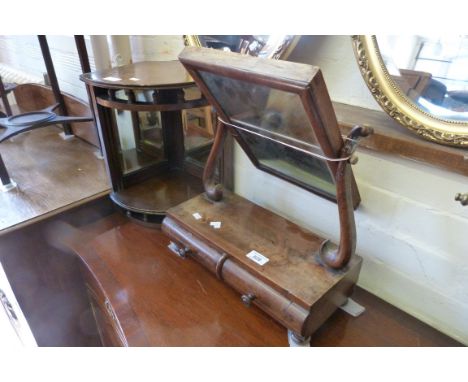 A Victorian flame mahogany dressing table mirror, having two base drawers, together with an early 20th Century hanging corner