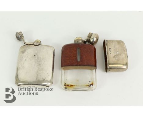 Two silver hip flask, 1/6th of a pint Sheffield hallmark, dated 1946 mm James Deakin &amp; Sons together with another flask C