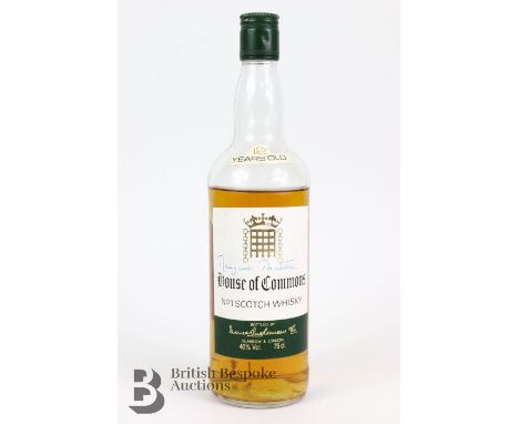 House of Commons No 1 Scotch Whisky, 12 Years Old blended, signed by Margaret Thatcher, 75cl. Level beneath shoulder. (af)Con