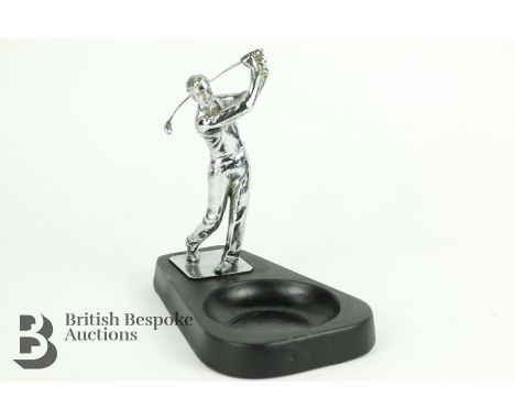 An Art Deco 1930s chrome plated accessory mascot in the form of a golfer in full swing. Stamped Art Metal Works, 1934, Newark