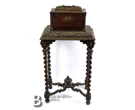Jones of Bath Victorian tea caddy on stand, for the Luckman family. The domed caddy has a fitted interior supported on a stan