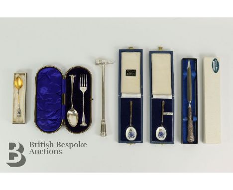 Silver christening set, Birmingham hallmark, dated 1910 mm James Swann &amp; Sons in the original presentation box; two silve