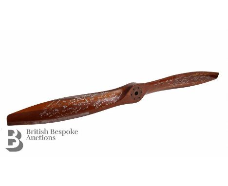 Vintage wooden propeller, given to the vendor as a leaving present from his colleagues at Smiths Industries, signed in pen by