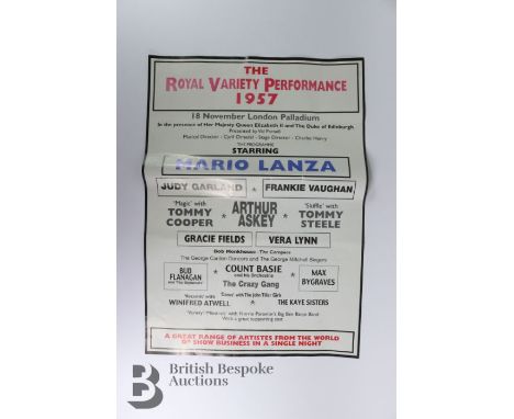 A vintage theatre poster The Royal Variety Performance 1957 in the presence of Her Majesty Queen Elizabeth II and The Duke of