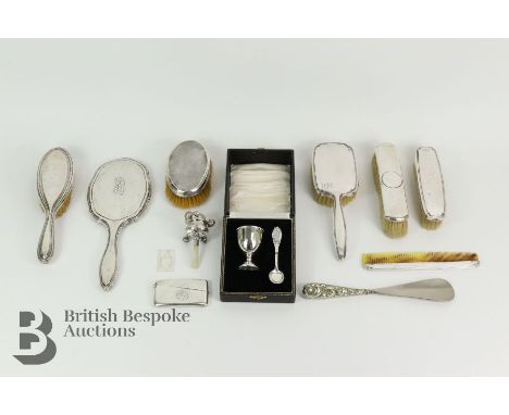 Miscellaneous silver including a card case, Birmingham hallmark dated 1899, mm C. Saunders &amp; J. Shepherd, Christening set