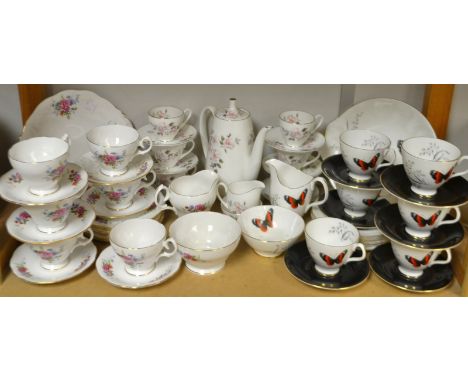 Teaware-  a Royal Albert Mandalay tea service; a Royal Adderley Silver Rose coffee service; a Queen Anne floral tea service (