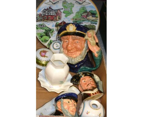 Ceramics - A Royal Doulton large Character jug, Old Salt, D6551;  others smaller, Capt Ahab, D6506;  Henry VIII;  limoge trin