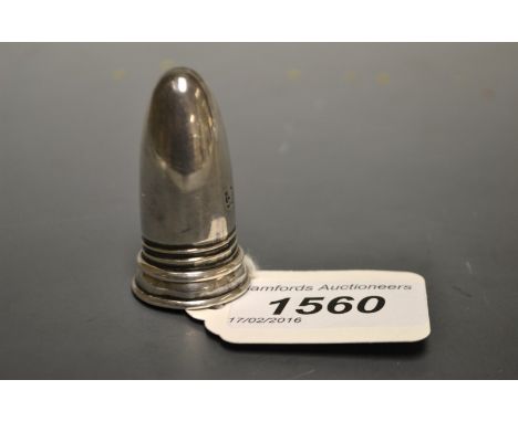 A silver 'bullet shaped' snuff box with Chester hallmark. Hallmarks rubbed.