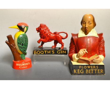 Advertising Breweriania - a Flowers Keg bitter bar head; others Booths Gin and Bulmers Cider, (3)