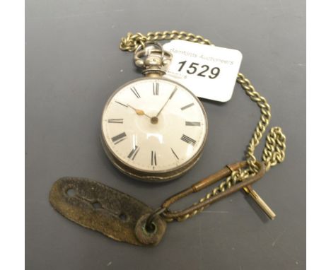 An early Victorian pair case pocket watch, C Willson, Lincoln, white enamel dial, Roman numerals, Birmingham 1838 case (lacki
