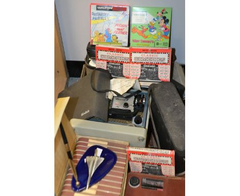 Cameras, projectors and films- Brownie 8; Kodak 8 movie camera; 8mm films inc. Walt Disney, etc