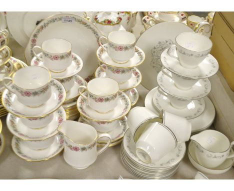 A Paragon Belinda tea service for 10; a Royal Worcester Bridal Lace part tea service, etc