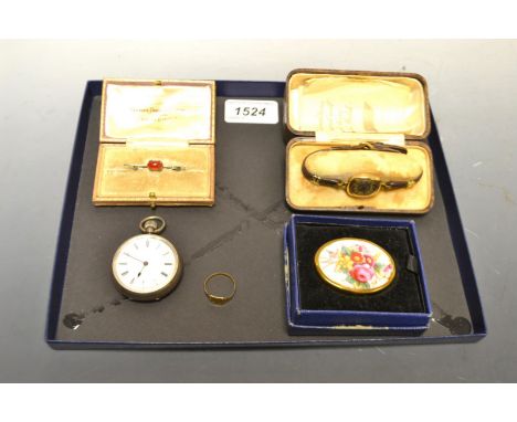 Watches & Jewellery - a lady's 9ct gold cased Art Deco wristwatch;  an open face silver pocket watch, button wind movement, B