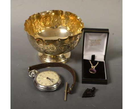 Jewellery and Watches - a Blue John and silver pendant necklace; a Victorian jet arrow head pendant; an Ingersoll Ltd chrome 