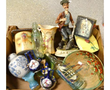 Ceramics & Glass - a French Vaseline glass candlestick;  a ship in a bottle;  a Crown Devon Art Deco bow; W H Goss; etc qty