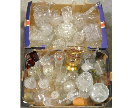 Glassware - cut glass and press moulded vases, decanters, fruit bowls, powder bowls, trinket dishes, frosted glass tea light 
