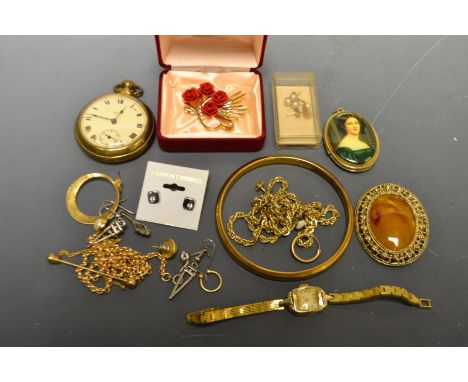 Watches & Jewellery - a pair of seed pearl triangular three pear cluster earrings, 9ct mounts;  a Smiths Empire open face poc