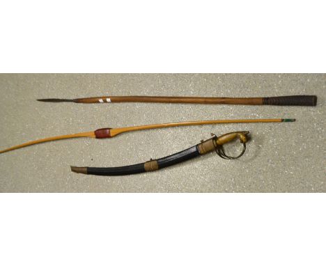 A Masai spear; an Indian sabre; a cross bow (3)