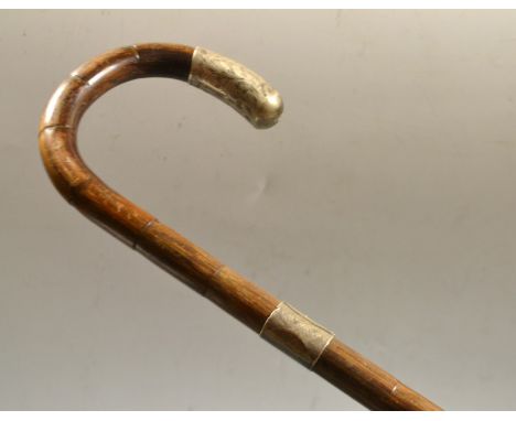 A George V silver mounted bamboo walking stick, Birmingham 1915