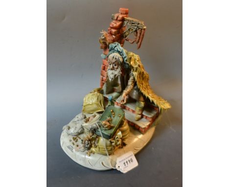 Capodimonte - a L'Avaro Scultore Tiziamo Galli figure, Rat Catcher and candlestick, signed, painted marks