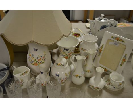 Aynsley Cottage Garden - a large lamp with original shade; vases; trinkets; photograph frame; etc.