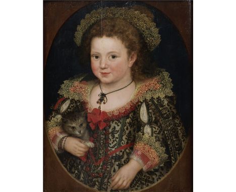 Attributed to Marcus Gheeraerts the Younger (Bruges 1561-1635 London)Portrait of a girl, half-length, in an embroidered dress