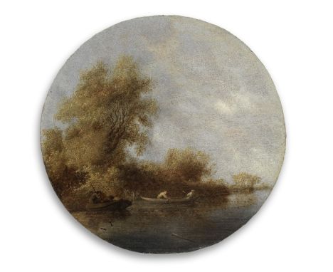 Salomon van Ruysdael (Naarden circa 1602-1670 Haarlem)A river landscape, with figures in boats casting a fishing net  signed 