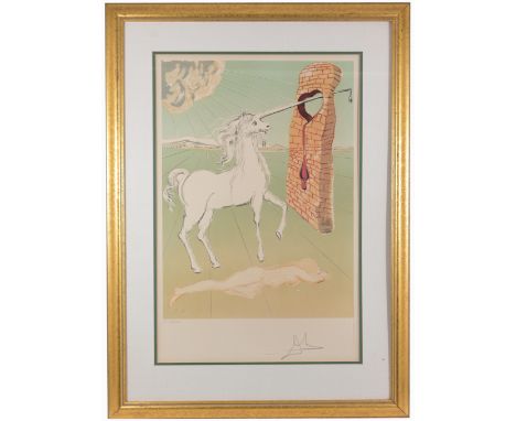 Salvador Dali (Spain, 1904 - 1989)"Agony of Love" (Unicorn)Color lithograph on Paper. Pencil signed and numbered (137/150) lo