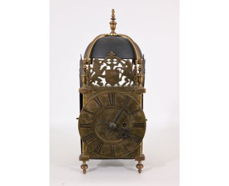 20th Century French Brass Lantern ClockDimensions: 15.25 x 6 x 6 in.- All clocks & barometers & thermometers are sold for dis