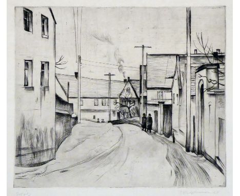 Bernhard Kretzschmar (Döbeln 1889 – 1972 Dresden)Gostritz DorfstrasseRadierung. 1924. 24,2 x 28,3 cm (33 x 47,5 cm). Signiert