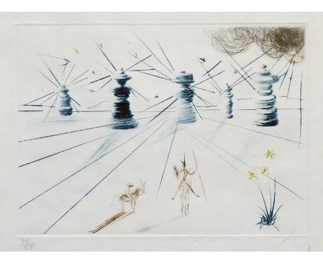 Salvador Dali (Figueras 1904 – 1989 Figueras)Don Quichotte et les Moulins à VentFarb. Radierung. 1969. 15,5 x 21,5 cm (31,5 x