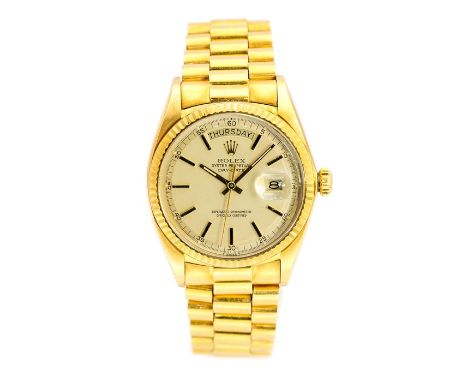 Rolex, a gents 18ct gold 1960's Rolex Oyster Perpetual Day-Date Superlative Chronometer wristwatch, Model No.18238, 3cm circu