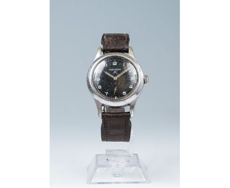 Jaeger Le Coultre, a circa 1940's/50's Jaeger Le Coultre military waterproof wristwatch, 3cm circular illuminous black dial w