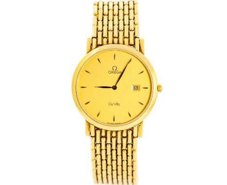 Omega, an 18ct gold gents Omega De Ville wristwatch, 3cm circular gilt dial with dagger numerals, date aperture at 3 o'clock,