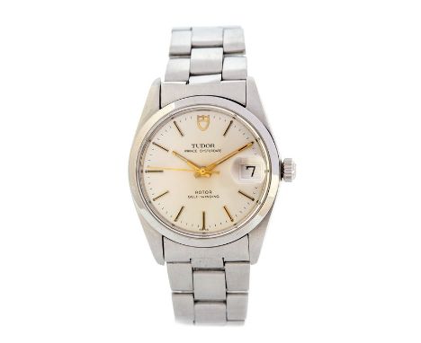 Tudor Rolex, a gents steel Tudor Prince Oysterdate Rotor Self-|Winding wristwatch, 3cm circular silvered dial with baton nume