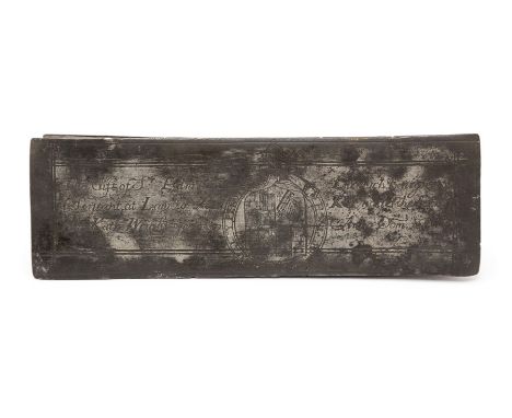 A Charles II pewter rectangular box, the hinged cover engraved: The Gift of Sr Edw Lutwych Knight (Serjeant at Law to K Charl