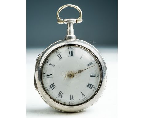 Benjamin Reed, Bristol, a Georgian silver pair case pocket watch, 3.5cm white enamel dial with Roman numerals, fusee movement