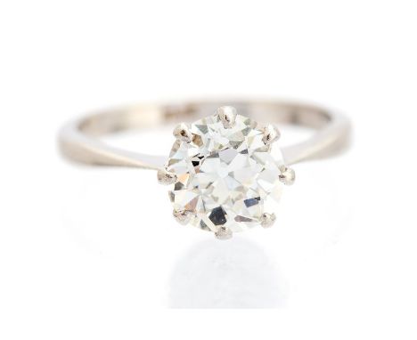 A diamond solitaire ring, the coronet set old cut diamond weighing approx 1.75cts, assessed clarity VS, assessed colour J/K, 