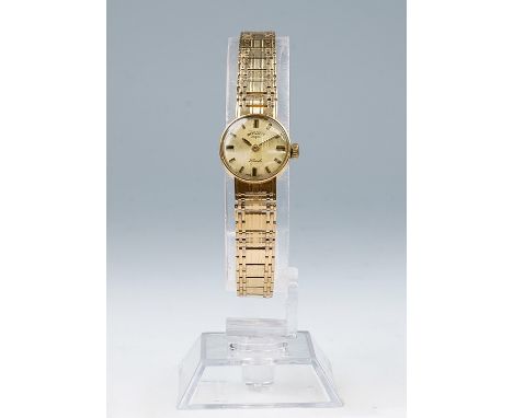 Rotary, a 1960's ladies 9ct gold lady's Rotary 21 Jewels wristwatch, 1.5cm circular dial with baton numerals, on an integral 