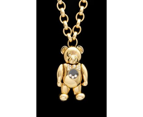 A Chopard ' Happy  diamond' teddy bear 18ct yellow gold pendant, the articulated bear with pave set diamond bow tie, diamond 