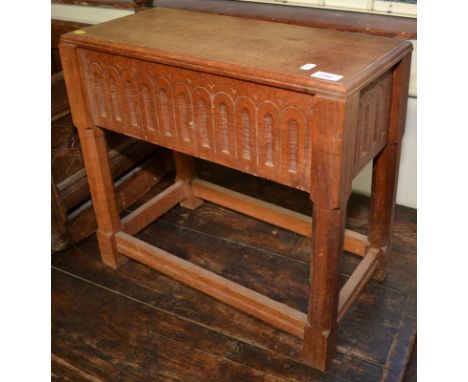 A Cotswolds school light oak joined stool with box seat.